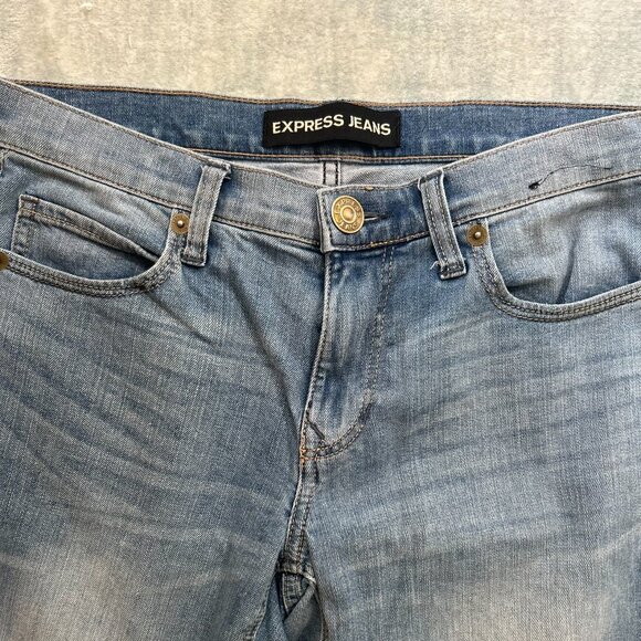 Express Jeans Women's Girlfriend Distressed Blue Jeans | Size 0 - Picture 2 of 6